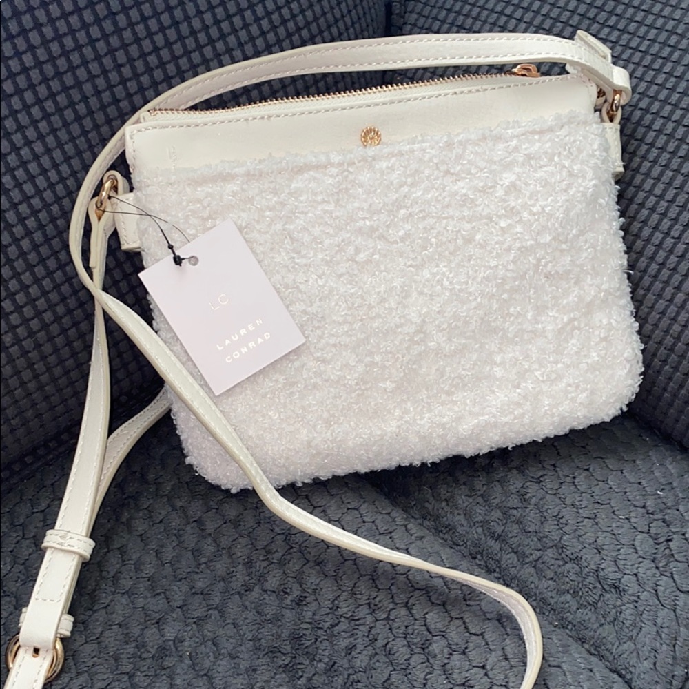 LC Lauren Conrad White Textured Crossbody Bag